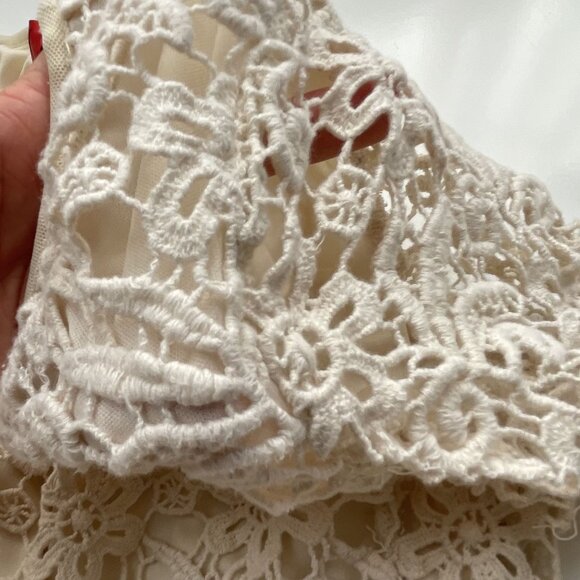 Vintage Womens V Cristina Crochet Lace Blouse Large Long Flared Sleeves Cream - Picture 5 of 9